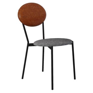 Imagem de Cadeira Estofada Para Sala De Jantar Azuri Preto C01 Linho Prata Courino Caramelo - Lyam Decor