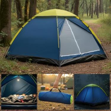 Imagem de Barraca Iglu de Camping Fácil de Montar Para 2 a 3 Pessoas Automática Impermeável Proteção Solar Com Mosquiteiro Leve Para Mochileiros Acampamento Com Bolsa Azul