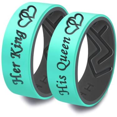 Imagem de XAHH Anel de silicone His Queen or Her King – Aliança de casamento de silicone única para homens ou mulheres, anel de borracha flexível durável, anel de compromisso confortável para academia, presente