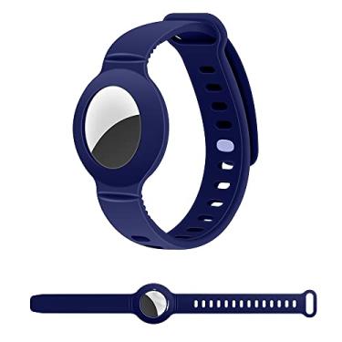 Imagem de Goodern Pulseira de silicone ajustável para Apple AirTag, antiperda, GPS, AirTags, rastreadores, capa protetora fácil de anexar para crianças e idosos - azul