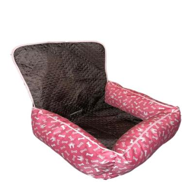 Imagem de Cama Pet e Capa Protetora 2 em 1 para Assento Traseiro Veicular Toddy Estampado Impermeável (Pink, Pequeno)