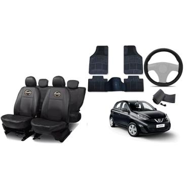 Imagem de Capa de couro + Tapete 5 peças + Capa de volante para Nissan march 14-19