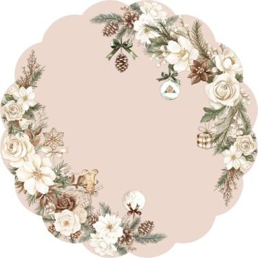 Imagem de 50 peças de tapetes de papel de Natal, pão de gengibre, 34,3 cm, descartáveis, recortados, de Natal, tapetes de mesa redondos de galho de agulha para festas de Natal e Ano Novo