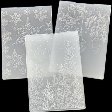 Imagem de Arbuya 3 peças/lote 3D flocos de neve de Natal floresta pastas de plástico em relevo para fazer cartões 3 d enfeites de natal pasta de gravação perene para etiqueta de presente artesanato de papel