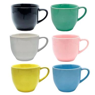Imagem de Kit 6 Xicaras Ceramica De Cha Coloridas 170Ml Com Suporte