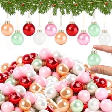Imagem de 60 peças de enfeites de bolas de vidro de Natal, mini enfeites de imitação de pérolas brilhantes pequenas bolas para pendurar na árvore para festa de guirlanda de Natal, suprimentos de artesanato DIY