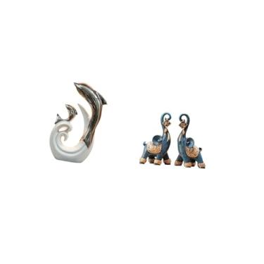 Imagem de Fenteer Conjunto Moderno E Abstrato de Estátuas de Golfinho em Cerâmica E Elefante em Resina para Decoração de Casa, Como Suporte para TV, Lareira, Escritório