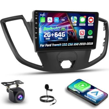 Imagem de Estéreo automotivo 2G + 64G para Ford Transit 150 250 350 2015 2016 2017 2018 2019 com Carplay e Android Auto - Rádio com tela sensível ao toque Android 13 de 9 polegadas com EQ/WiFi/GPS/FM RDS/SWC +