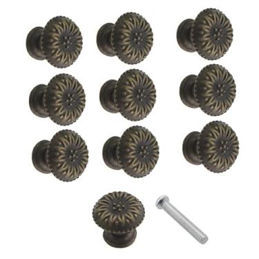 Imagem de ZHYOHEN Puxador redondo vintage de liga de zinco sólido, 10 peças, com parafuso, mini puxador de gaveta de metal para caixa de joias, adequado para penteadeira, guarda-roupas, móveis de cozinha