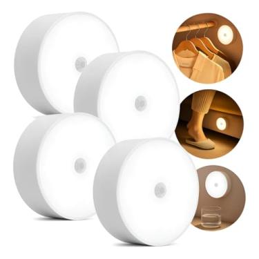 Imagem de Kit 4 Luminária LED com Sensor de Movimento, Recarregável USB, Branco Frio e Quente, ABS, 2,5x8cm, 1,3W