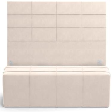 Imagem de Kit Cabeceira Cama Box King 195cm Com Calçadeira Roma W01 Suede Bege - Lyam