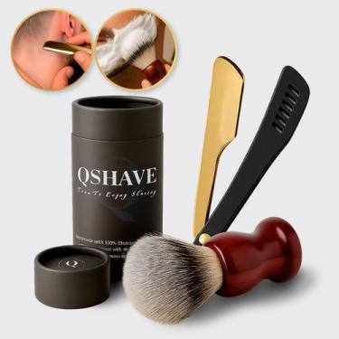 Imagem de Kit Navalha Barbeador Lâmina Pincel Escova Pelo Texugo - Qshave Razer 