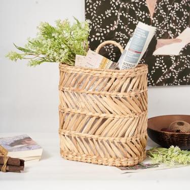 Imagem de Cesta suspensa para porta da frente – Organizador de parede de jacinto d'água de 30 cm A com alça dobrável, armazenamento feito à mão para magzines e correspondências diárias, decoração de fazenda e