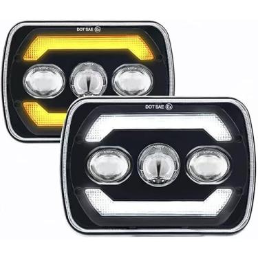 Imagem de zoomto Faróis 5 x 7 x 6 com DRL/seta, faróis de feixe selado LED H6054 6054, substituição de halogênio 500% mais brilhante Hi/Lo para Wrangler YJ/Cherokee XJ/Savana Truck e mais, pacote com 2