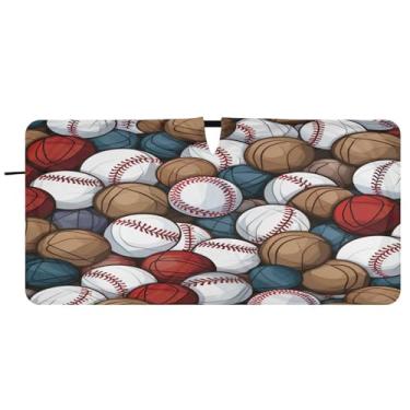 Imagem de Blueangle Pára-brisas com padrão de bolas de beisebol - 157,5 cm x 81,3 cm dobrável para janela dianteira do carro bloqueia raios UV viseira de sol (357)