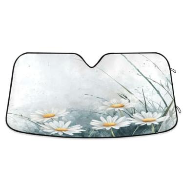 Imagem de ATTX Beautiful Daisies Para-brisas de carro 139.7 cm x 70.1 cm Protetor solar universal com proteção UV, para-sol dobrável para janela dianteira automática para caminhões Sedans SUVs #415