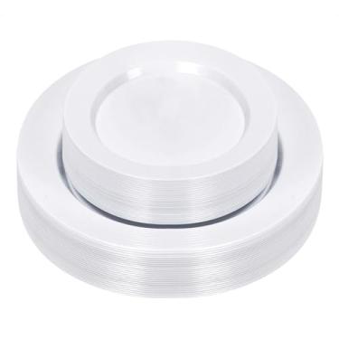 Imagem de Bestluck 50 peças de pratos de plástico branco, louça descartável para 25 convidados, inclui pratos de jantar e sobremesa de 26 cm e 19 cm para festa, casamento e formatura