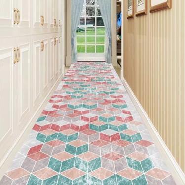 Imagem de HGTRH Tapete quadriculado para quarto e sala de estar, tapetes geométricos laváveis à máquina, tapetes macios antiderrapantes de pilha baixa para entrada, tapete sem queda para cozinha D 100 x 120 cm