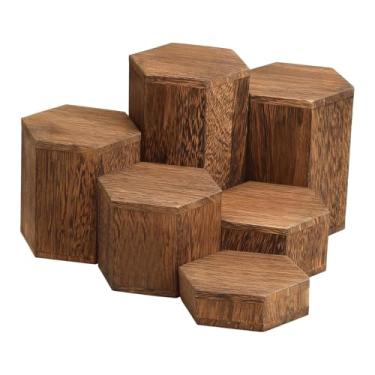 Imagem de UGPLM Conjunto de 6 expositores hexagonais de madeira para perfumes e joias, ideais para lojas de calçados, Cor Do Carvão