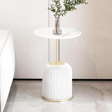Imagem de Mesa lateral redonda para sala de estar, mesas de centro modernas com mesa de mármore, mesa de lanche multifuncional com detalhes em mesa de cabeceira para quarto, sofá, banheiro, varanda, sofá