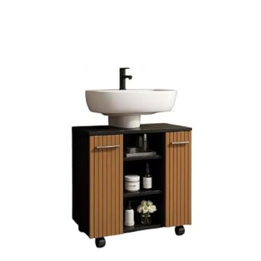 Imagem de Gabinete Armário Banheiro Pia De Coluna Premium - Cor(PRETO/RIPADO)