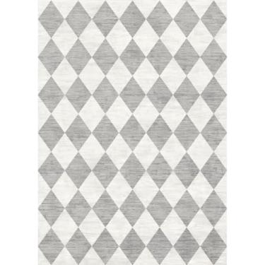 Imagem de WondRg Tapete cinza quadriculado de 15 x 23 cm para sala de estar, quarto, lavável, macio, moderno, antiderrapante, grande, leve, leve, neutro, para escritório, sala de jantar, sala de aula, sala de