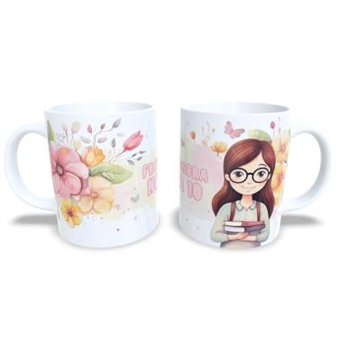 Imagem de Caneca de Cerâmica 325ml Dia dos Professores, Design Floral com Ilustração, Branca (14090)