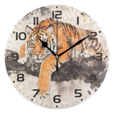 Imagem de JUZIHAI Relógio de parede com pintura animal, silencioso, redondo, sem tique-taque, operado por bateria, fácil de ler, relógio decorativo de parede para casa, cozinha, sala de estar, quarto