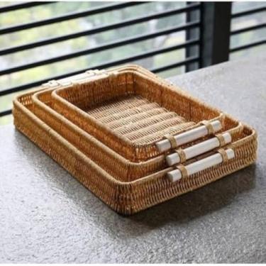 Imagem de Bandejas retangulares para servir, feitas em madeira natural, duraveis, elegante
