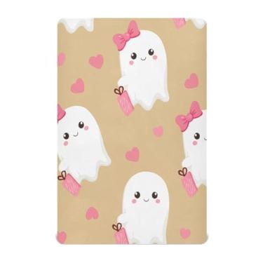 Imagem de JUZIHAI Lençol de berço de Halloween fofo fantasmas para meninos e meninas, macio e elástico respirável para berço padrão e cama infantil, 132 x 71 cm