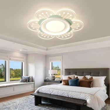 Imagem de Luminária de teto LED moderna em formato de girassol. Estilo elegante, ideal para iluminação interna. Luminária de teto em acrílico em formato de flor com controle remoto. Perfeita para quar