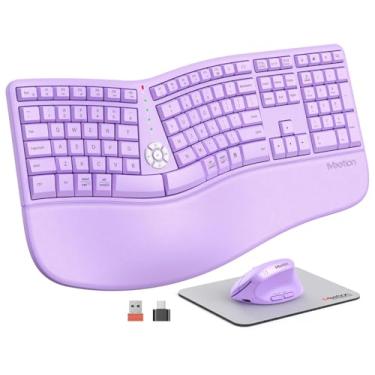 Imagem de MEETION Teclado e mouse ergonômicos sem fio, teclado curvo com mouse vertical, teclado Ergo dividido com descanso de pulso, digitação natural recarregável, tamanho completo, Windows/Mac/PC/laptop