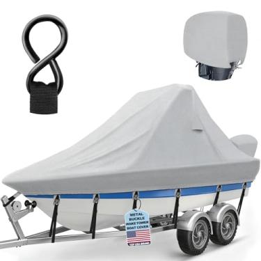 Imagem de Cerumute Capa para barco de torre de despertar 1200D com fivelas de metal ajustáveis, resistente à prova d'água, serve para barcos de esqui/wakeboard de casco V de 6,4 a 7 m, cinza