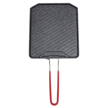 Imagem de AUNMAS Placa para Grelhar, Grelha Com Alça Dobrável para Fogão Cassete para Churrasco, Cozinhar Acampamento, Piquenique Interno e Externo, Antiaderente Portátil de Liga de Alumínio (Estilo1)