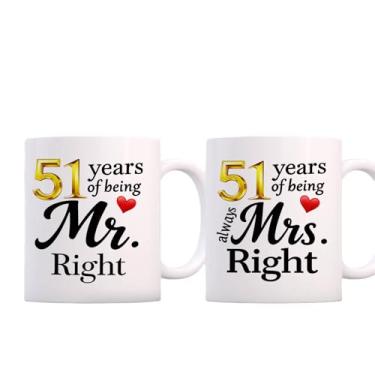 Imagem de SIUNY Conjunto de canecas de café de aniversário de 51 anos para casais 2-51 decorações de presentes de casamento para pais, avós, marido, esposa, ele, dela, 325 ml (51st)