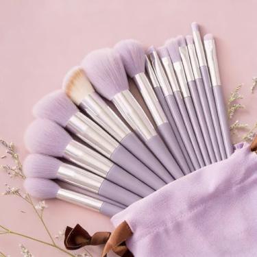 Imagem de Conjunto de pincéis de maquiagem, 13 peças, corretivo em pó sintético premium, sombras, blush, pincéis de maquiagem portáteis para viagem com bolsa rosa