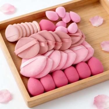 Imagem de Esponja de maquiagem para liquidificador de beleza, 35 peças, esponja de maquiagem, acabamento suave para maquiagem impecável, aplicador de maquiagem sem látex para base e corretivo (rosa)