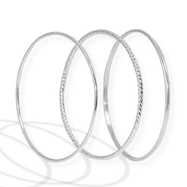 Imagem de 3 Bracelete Feminino Pulseira Rigida Sem Fecho Grande Prata - Lojas La