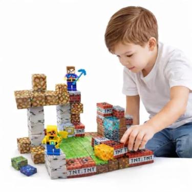 Imagem de Blocos Magnéticos de Montar Infantil 120 Peças – Jogo Educativo de Construção 3D com Ímãs Fortes, Brinquedo Criativo para Crianças, Estimula Coordenação Motora, Criatividade e Raciocínio Lógico