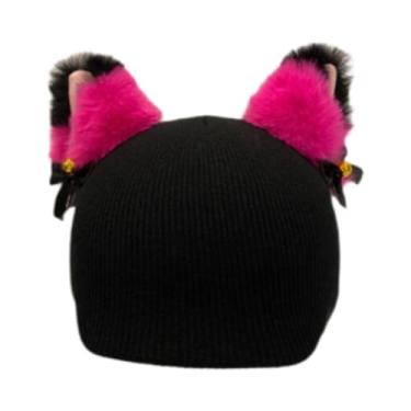 Imagem de harayaa Capa para capacete de esqui em tricô, decoração, proteção, criativa, linda e quentinha, acessório para capacete de inverno para esqui, Rosa Negra Orelha Vermelha