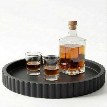 Imagem de Bandeja de mesa de centro redonda de 33 cm - Bandejas decorativas de concreto decorativas brancas para decoração de mesa de centro - Bandejas decorativas de mesa de centro de mesa de cozinha - Bandeja