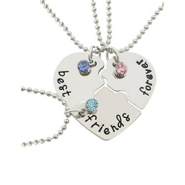 Imagem de bepisof Colar de amizade com quebra-cabeça em forma de coração, joia feminina, presente eterno, pingente de melhor amigo, colar para 3
