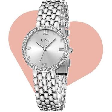 Imagem de CIVO Relógio feminino de quartzo dourado: elegante relógio de pulso de aço inoxidável com mostrador de diamante - relógio feminino de luxo para pulsos pequenos - presente para namorada, esposa, mãe