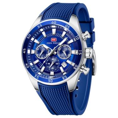 Imagem de MINI Focus Relógio de pulso masculino casual exclusivo (cronógrafo/à prova d'água/luminoso/calendário/24 horas) relógios modernos de pulseira de silicone para homens, Azul
