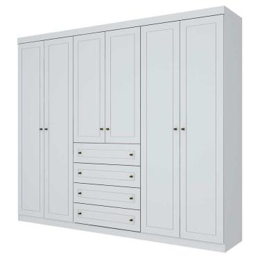 Imagem de Guarda Roupa Casal Americano 6 Portas 4 Gavetas MDP-MDF Branco Henn