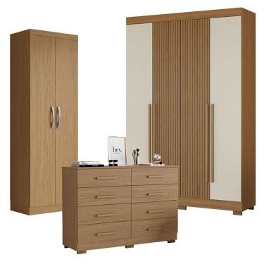 Imagem de Kit Guarda Roupa Casal 2030240 com Armário Multiuso 2000192 e Cômoda 2014148 4 Portas d...