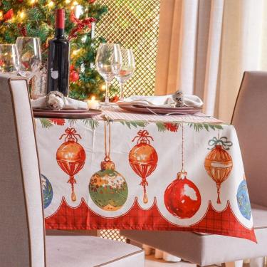 Imagem de Toalha De Mesa Facile Natalina 10 Lugares 140x300cm 100% Poliéster Bolas Laços
