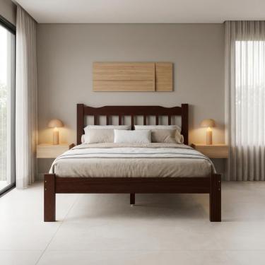 Imagem de Cama Queen Pérola Madeira Maciça Resistente Castanho