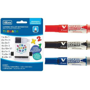 Imagem de Kit Carimbo Tabuada + 3 Marcadores Para Quadro Branco V-board Master