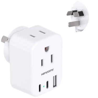 Imagem de Adaptador de tomada de alimentação HANYCONY tipo I 2 tomadas 3 portas 